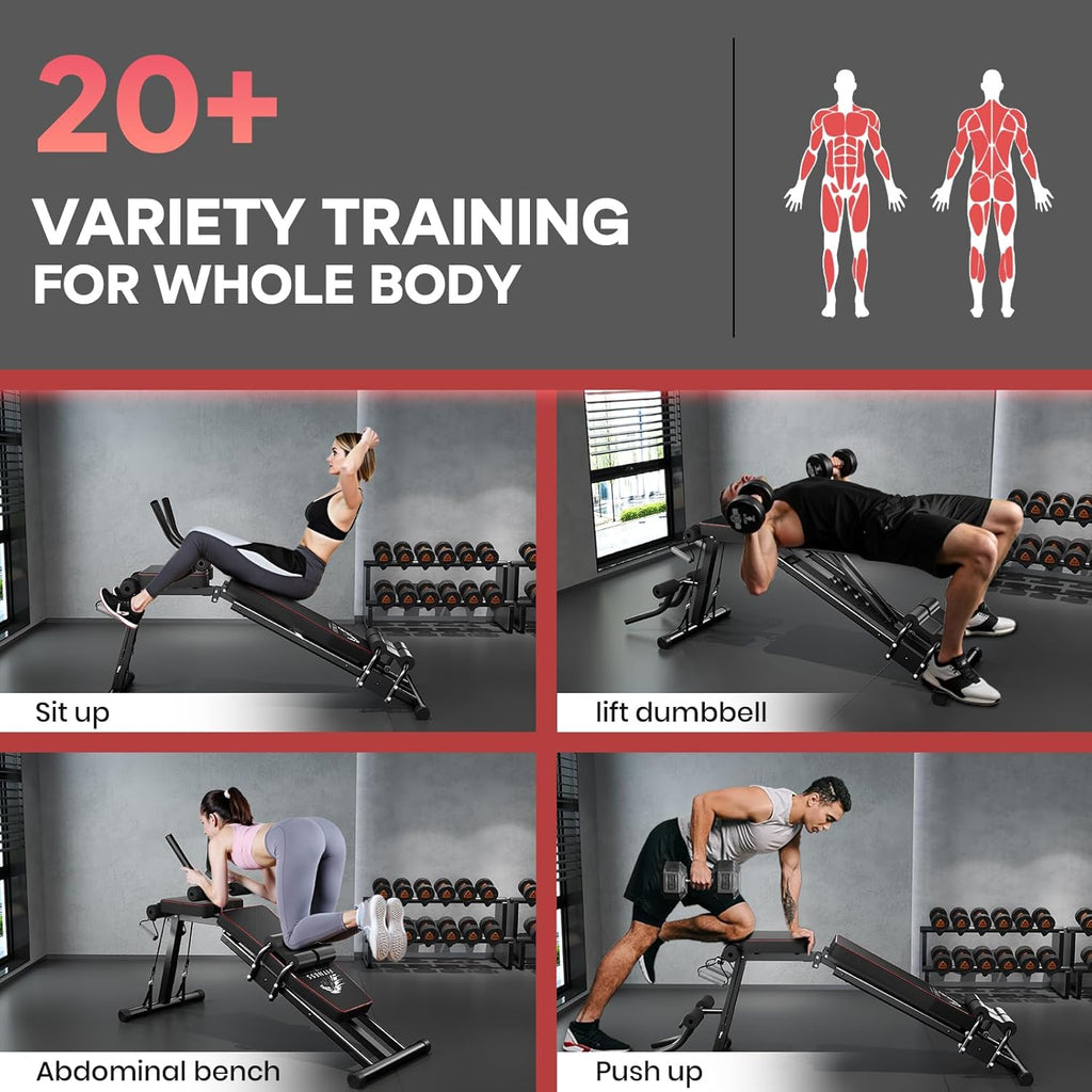 Salle de sport avec des personnes faisant de l'exercice et texte sur la variété des entraînements pour tout le corps.