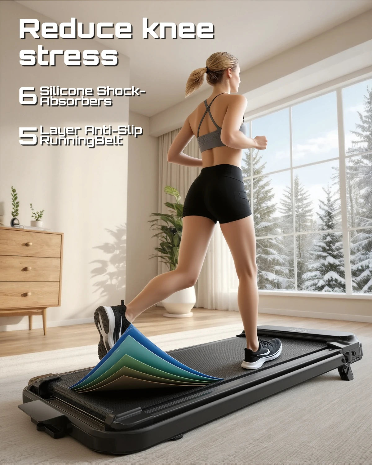 Fitvect c1f treadmill with 5 layer anti-slip running belt