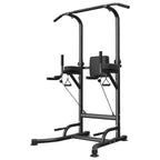 Barre de traction et station de musculation noires sur fond blanc.